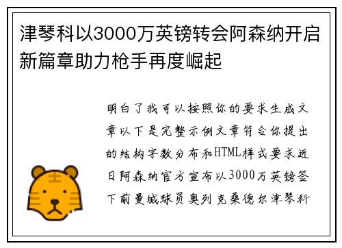 津琴科以3000万英镑转会阿森纳开启新篇章助力枪手再度崛起